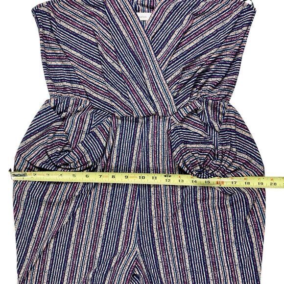 BCBGeneration Jumpsuit Women M Crossover V-neck Draped Pocket Striped Boho Beach - Picture 11 of 16